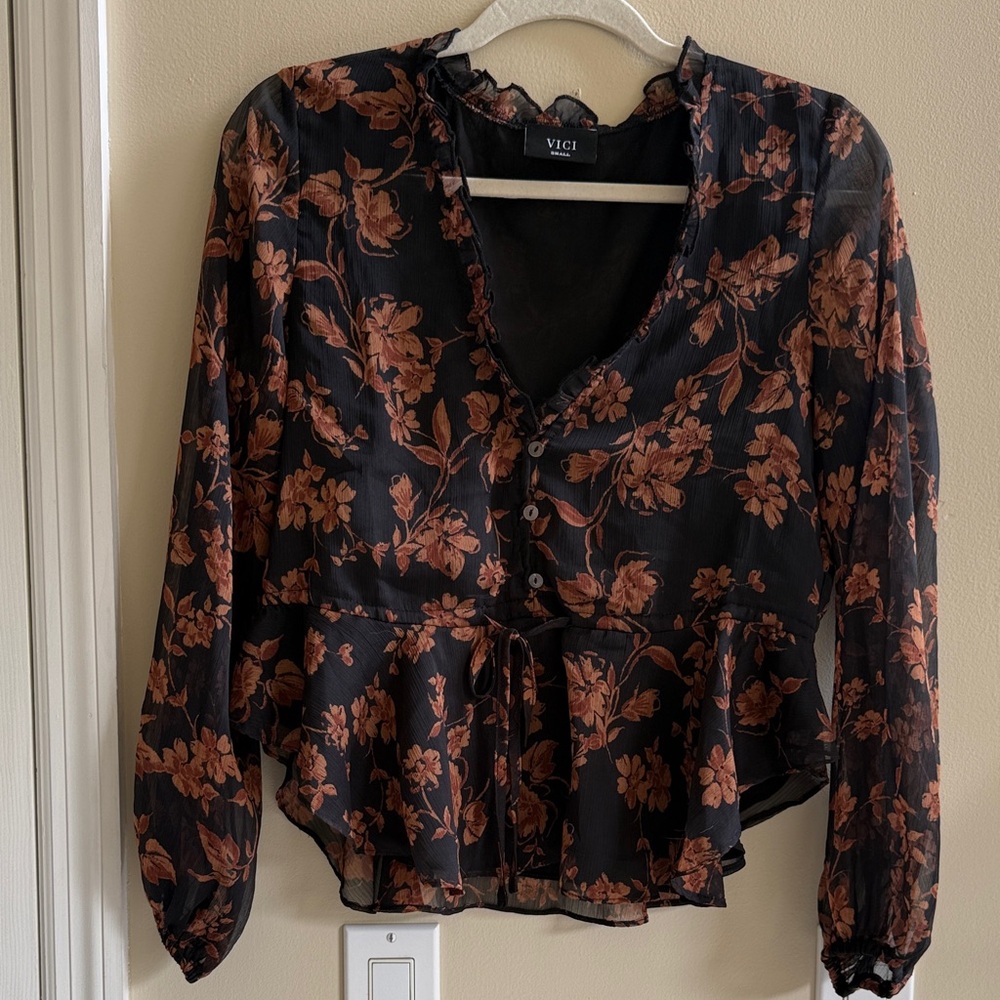 Vici Black and Brown Floral Blouse